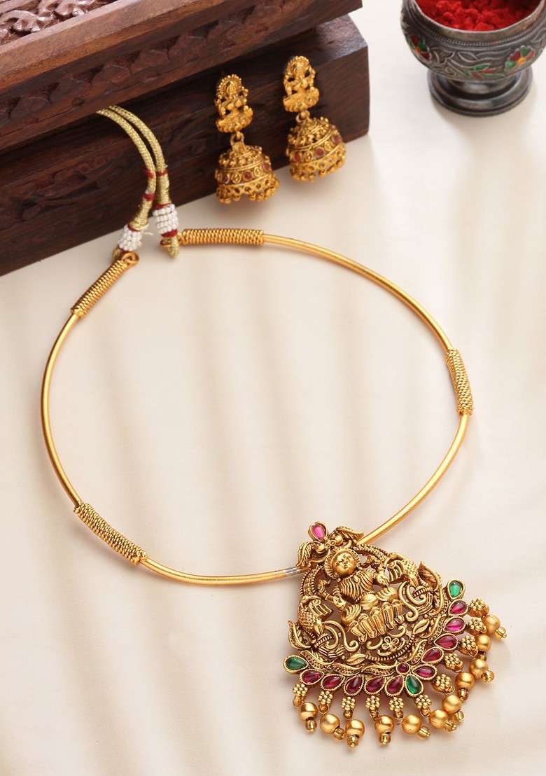 Gold Plated Stone Studded Jewellery Set - Indya