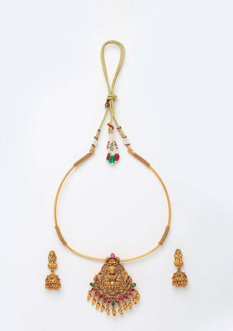 Gold Plated Stone Studded Jewellery Set - Indya
