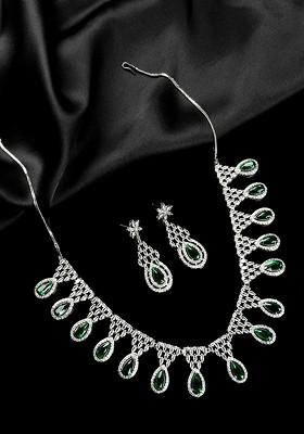 Silver Plated Cz And Ad Studded Necklace Set