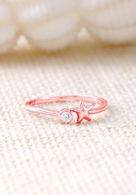 Indya X Giva 925 Sterling Silver Rose Gold Plated Stone Studded Finger Ring