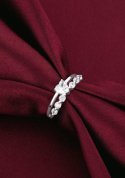 Indya X Giva 925 Sterling Silver Rhodium Plated Stones Studded Finger Ring