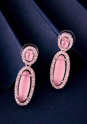 Silver Plated CZ Studded Contemporary Drop Earrings