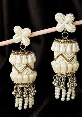 Gold Plated Beaded Contemporary Chandelier Drop Earrings