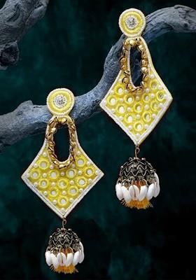 Gold Plated Mirror Work Beaded Classic Jhumkas