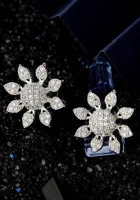 Silver Plated CZ Stone Studded Contemporary Studs Earrings