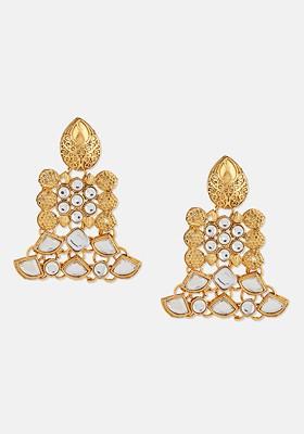 Gold Plated Kundan Drop Earrings