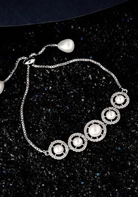 Silver Plated Brass Cubic Zirconia Studded Wraparound Bracelet