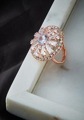 Rose Gold Plated Stone Studded Adjustable Finger Ring
