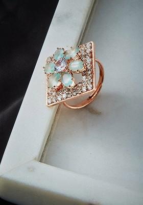 Rose Gold Plated Stone Studded Adjustable Finger Ring