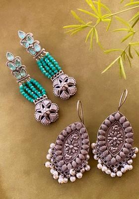 Set of 2 German Silver Plated Classic Drop Earrings