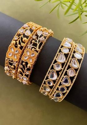 Set Of 4 Gold Plated Kundan Studded Bangles