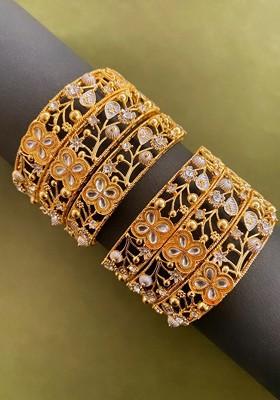 Set Of 6 Gold Plated Kundan Studded Bangles