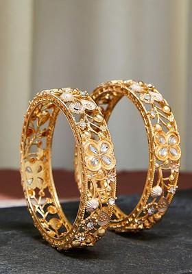 Set Of 2 Gold Plated Kundan Studded Bangle