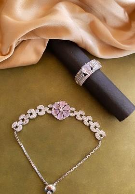 Pack Of 2 Silver Plated Cubic Zirconia Stone Studded Jewellery Set