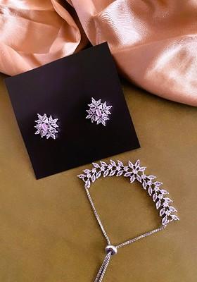 Silver Plated CZ Studded Bracelet And Earring Set