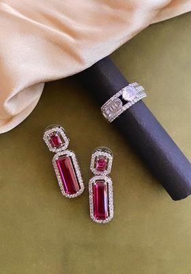 Silver Plated CZ Studded Jewellery Set