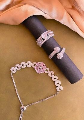 Silver Plated CZ Studded Jewellery Set