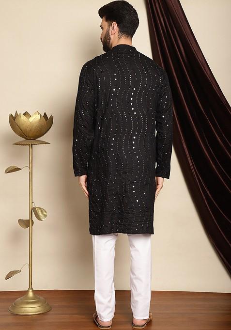 Embroidered and Mirror Work Kurta Pyjama Sets for Men