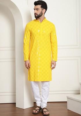 Geometric Embroidered Sequin Mandarin Collar Pure Cotton Kurta With Churidar