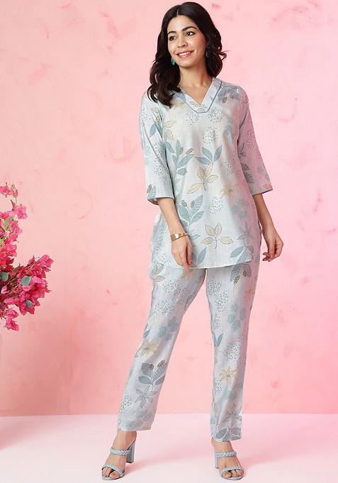 Floral Printed Top With Trousers