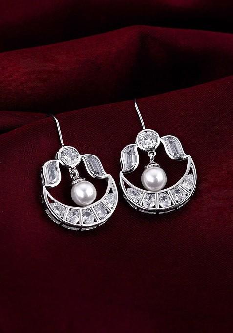 Indya X Giva Rhodium Plated 925 Sterling Silver Contemporary Drop Earrings