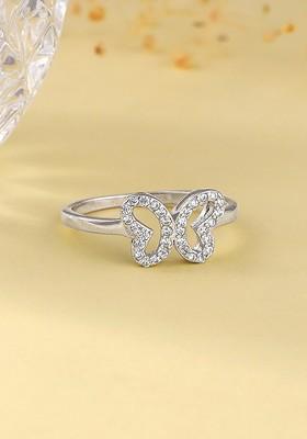 Indya X Giva 925 Sterling Silver Rhodium Plated Cz Studded Finger Ring