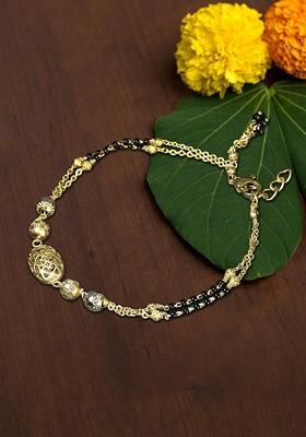 Gold-Plated Beaded Brass Charm Bracelet