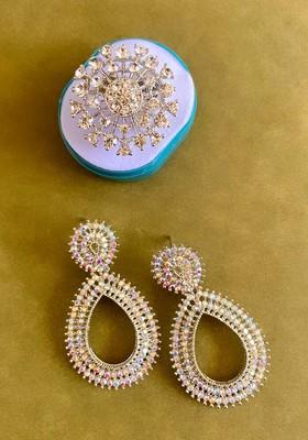 Rose Gold Plated And Stone Studded Jewellery Set