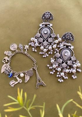 Set Of 2 German Silver Plated Beaded Jewellery Set