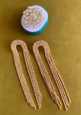 Set Of 2 Silver And Rose Gold Plated Stones Studded Jewellery Set