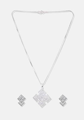 Silver Plated And CZ Studded Jewellery Set
