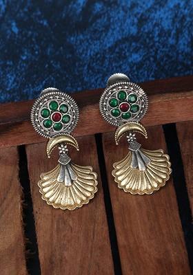 Silver-Toned Silver-Plated Oxidised Contemporary Drop Earrings