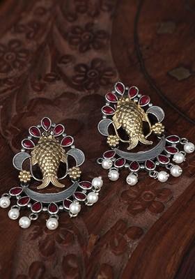 Silver-Toned Silver-Plated Oxidised Contemporary Drop Earrings