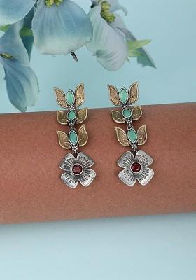 Silver-Toned Silver-Plated Oxidised Contemporary Drop Earrings