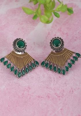 Silver-Toned Silver-Plated Oxidised Contemporary Drop Earrings