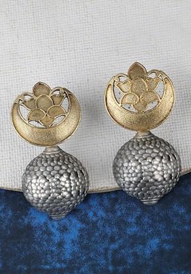 Gold Toned German Silver-Plated Oxidised Classic Drop Earrings