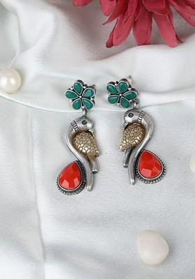 Silver-Toned Silver-Plated Contemporary Oxidised Drop Earrings