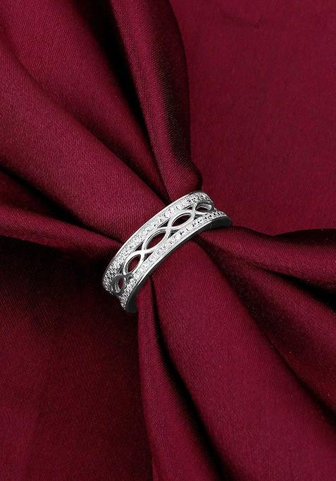 Indya X Giva Rhodium Plated 925 Sterling Silver Stone Studded Finger Ring