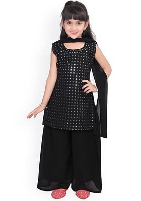 Ethnic Motifs Embroidered Mirror Work Kurta With Palazzos And Dupatta