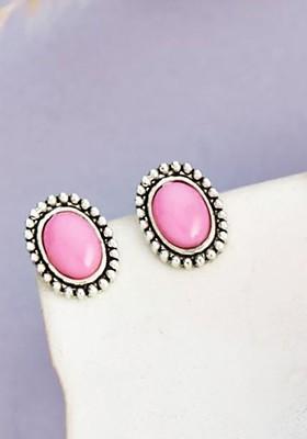 Silver Plated Oval Shaped Stud Earrings