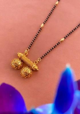 Gold Plated Artificial Stones Studded and Beaded Mangalsutra