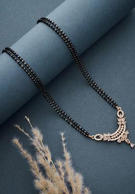 Rose Gold Plated Cubic Zirconia Stones Studded and Beads Mangalsutra