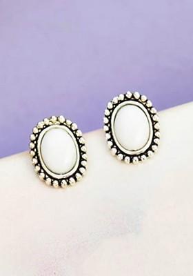 Silver Plated Oval Shaped Stud Earrings