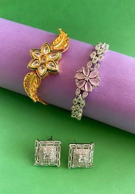 Gold Plated Cubic Zirconia Stone Studded Jewellery Set