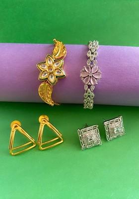 Gold Plated Kundan And CZ Studded Jewellery Set