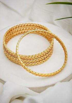 Set Of 4 Gold Plated Floral Shaped Bangles
