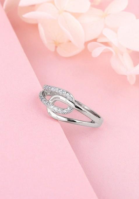 Indya X Giva 925 Sterling Silver Rhodium Plated Cubic Zirconia Finger Ring