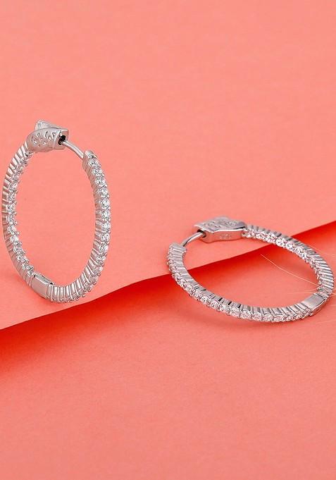 Indya X Giva 925 Sterling Silver Rhodium Plated Contemporary Hoop Earrings