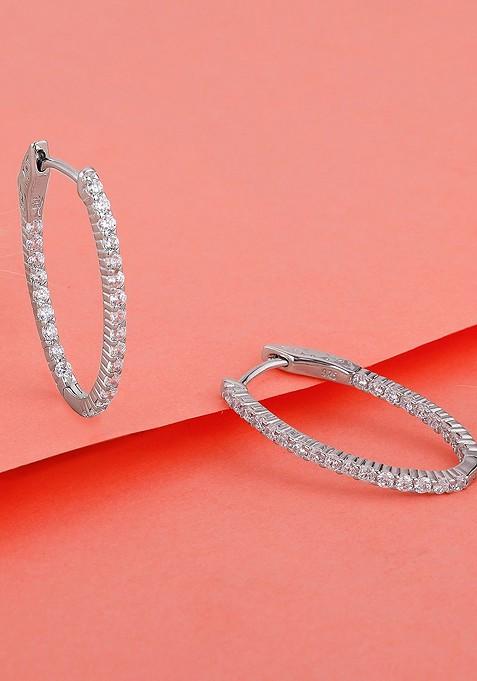 Indya X Giva Rhodium Plated 925 Sterling Silver Oval Hoop Earrings