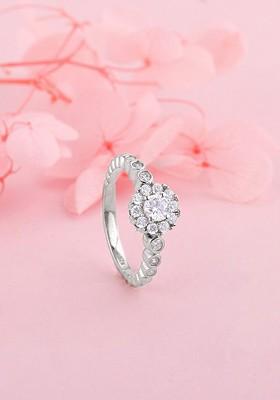 Indya X Giva 925 Sterling Silver Rhodium Plated Cz Studded Finger Ring